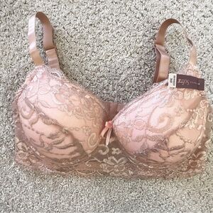 Sofra Intimates Lace Bra 36D Full Cup Pink Rose Gold Sexy Lift Shape Molded Cup
